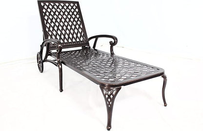 Chaise Outdoor Aluminum Lounge Chair with Wheels, 3-Position Adjustable Recliner Furniture Set for Poolside, Backyard and Patio (1pc, Antique Bronze)