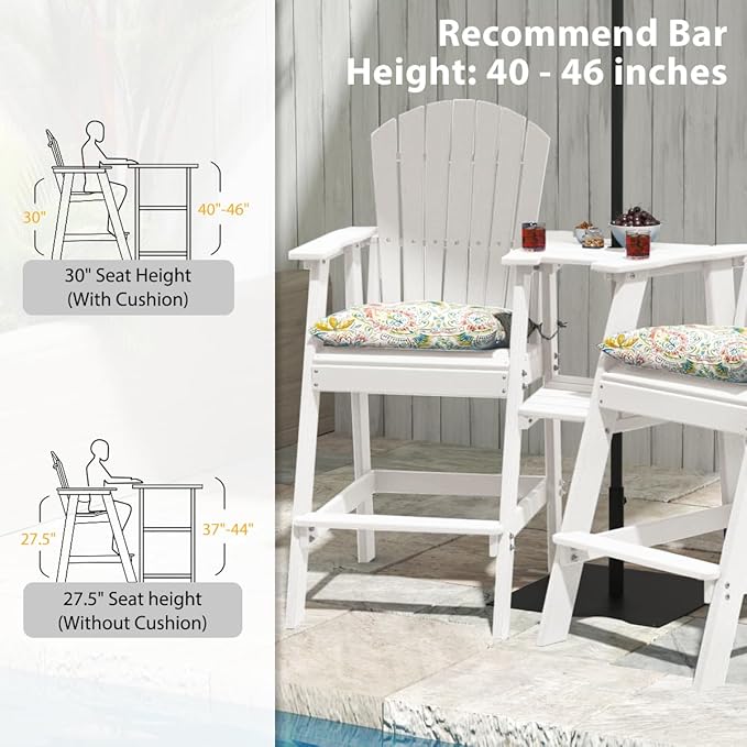 Sundale Outdoor Tall Adirondack Chairs Set of 2 with Table, Patio HDPE Bar Set, 3 PCS Counter Height Dining Bistro Set - Photo 7