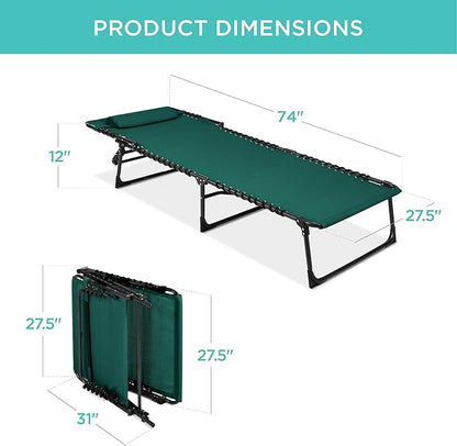 Best Choice Products Patio Chaise Lounge Chair, Portable Outdoor Folding Recliner for Lawn, w/ 8 Positions, Handles, 300lb Capacity - Forest Green