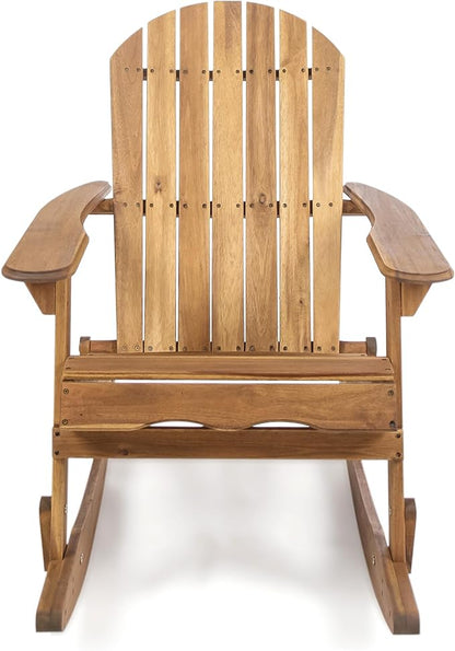 Christopher Knight Home Vayne Acacia Wood Lounge Chair Outdoor, Slatted Adirondack Rocking Chair, Patio Adirondack Chair, Extra Seating for Balcony Backyard Poolside Garden, Weather Resistant, Natural