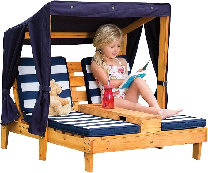 KidKraft Wooden Outdoor Double Chaise Lounge with Cup Holders, Kid's Patio Furniture - Photo 1