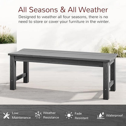 Stoog Outdoor Bench, 2-Person Outdoor Poly Lumber Backless Bench, Weatherproof Garden Bench, Never Rot or Fade, Suit for Church, Backyard, Porch and Park, Grey