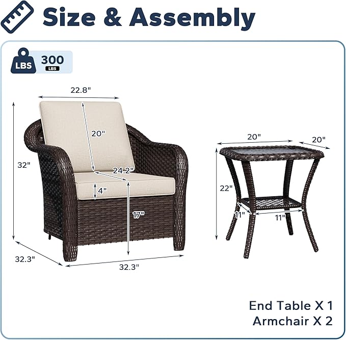 Outdoor Chairs with Side Table, Patio Wicker Chairs - Photo 2