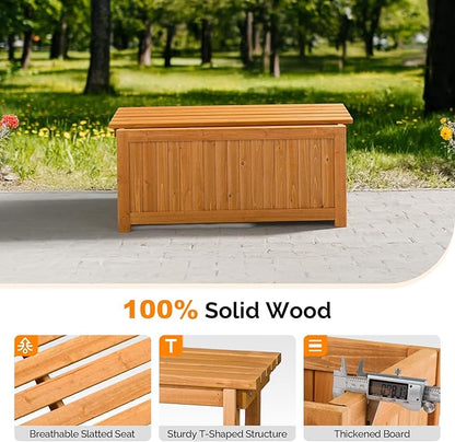 VINGLI Outdoor Wood Bench with Planter Boxes, 2-in-1 All-Weather Porch Bench Seat ＆ Open-Ended Wooden Raised Garden Bed, for Balcony Yard Patio (Rectangle)