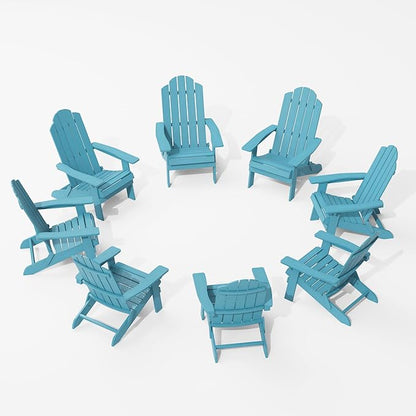 MXIMU Folding Adirondack Chair for Outdoor: Easy Assembly Adirondack Chairs Set of 8 - Composite Plastic Fire Pit Chairs - All Weather Plastic Chair for Outside Patio Lawn Garden Backyard Use
