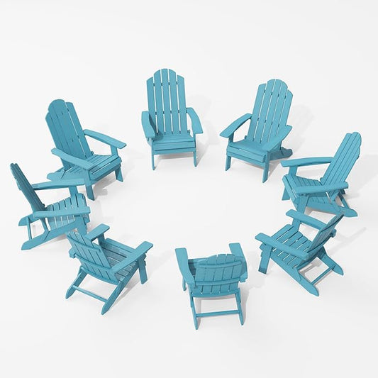 MXIMU Folding Adirondack Chair for Outdoor: Easy Assembly Adirondack Chairs Set of 8 - Composite Plastic Fire Pit Chairs - All Weather Plastic Chair for Outside Patio Lawn Garden Backyard Use
