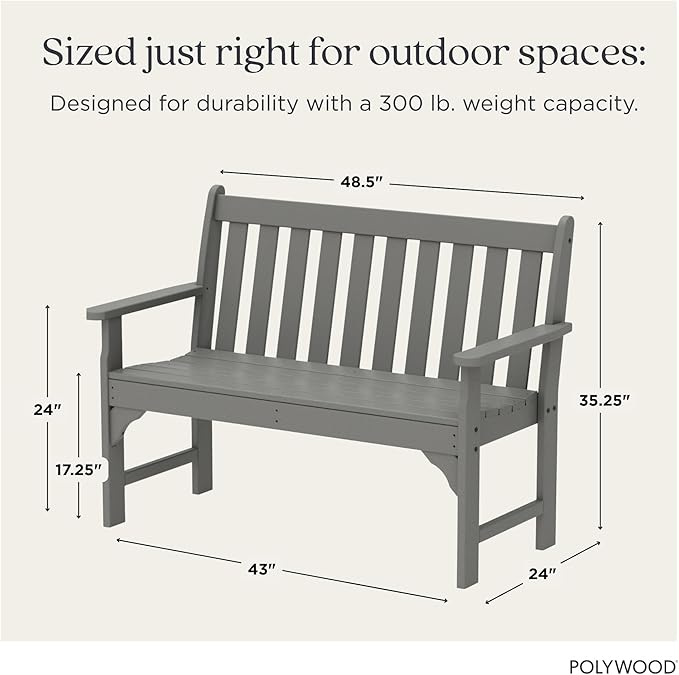 POLYWOOD GNB48GY Vineyard 48" Bench, Slate Grey - Photo 3