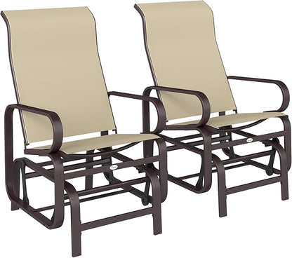 Outsunny Outdoor Glider Chair Set of 2, Gliders for Outside Patio with Smooth Gliding Mechanism and Lightweight Construction for Backyard, Khaki