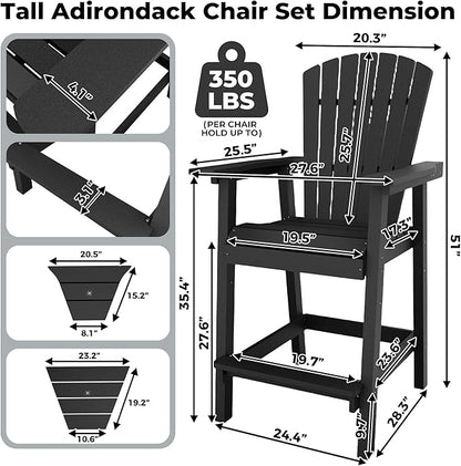 Outdoor Recycled Poly Adirondack Barstools with Connecting Tray, Tall Adirondack Chairs Bar Chairs for Deck, Balcony, Backyard, Patio Bar Stool Chair with High Back Weather Resistant Set of 2