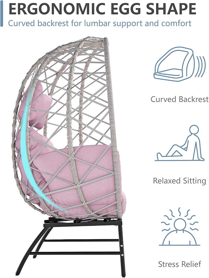 SWITTE Wicker Egg Chair Outdoor, Oversized Patio Lounge Chairs with Cushion for Indoor Living Room, Bedroom, Outside Backyard Balcony-Pink