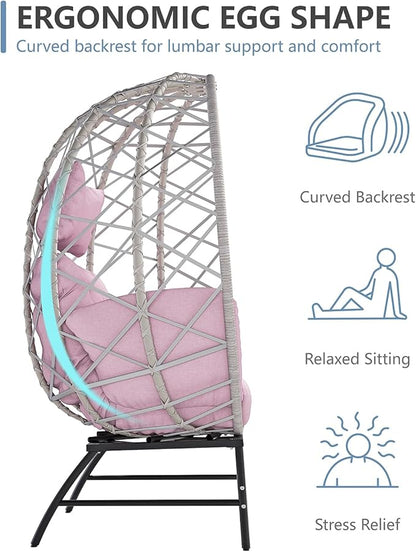 SWITTE Wicker Egg Chair Outdoor, Oversized Patio Lounge Chairs with Cushion for Indoor Living Room, Bedroom, Outside Backyard Balcony-Pink