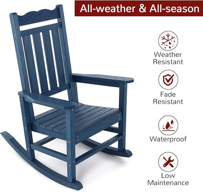 Stoog All-Weather Outdoor Rocking Chair, Porch Rocker with 400 lbs Weight Capacity, for Backyard, Fire Pit, Lawn, Garden and Indoor, Blue