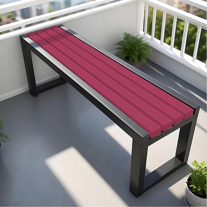 Garden Bench Wood Outdoor Benches All-Weather 2-Person Park Bench Patio Benches with Slatted Seat & Metal Legs, 3.3ft 3.9ft 4.9ft 5.9ft Backless Seat for Porch Lawn Yard(Dark Red Black,39.4in)
