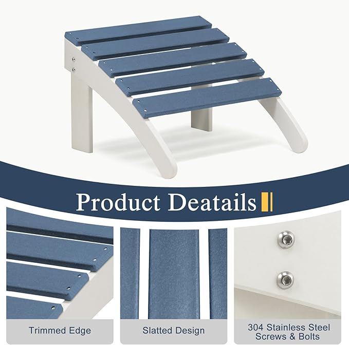 BPS Adirondack Ottoman, HDPE Plastic Outdoor Footrest, All Weather Foot Stool for Adirondack Chair, Outdoor Foot Rest for Patio,Backyard, Lawn, Fire Pits