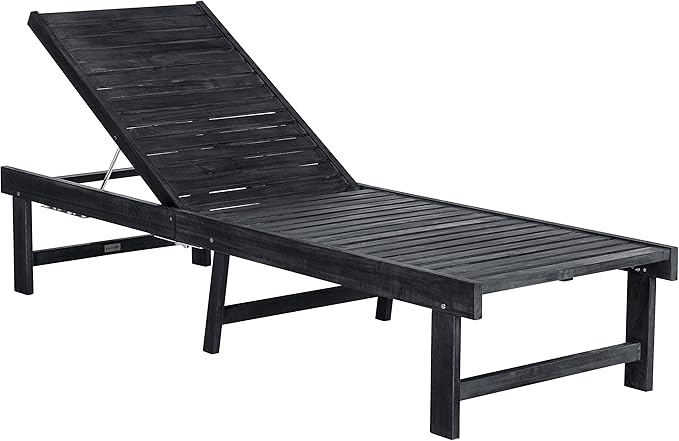 SAFAVIEH Outdoor Collection Inglewood Dark Slate Grey Solid Wood/Beige Cushion Chaise Lounge Chair (PAT6723K) - Photo 3