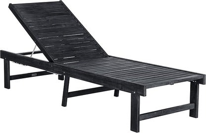 SAFAVIEH Outdoor Collection Inglewood Dark Slate Grey Solid Wood/Beige Cushion Chaise Lounge Chair (PAT6723K)