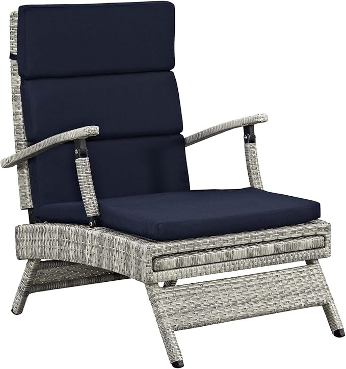 Modway Envisage Outdoor Patio Wicker Rattan Chaise Lounge in Light Gray Navy