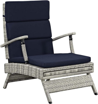 Modway Envisage Outdoor Patio Wicker Rattan Chaise Lounge in Light Gray Navy
