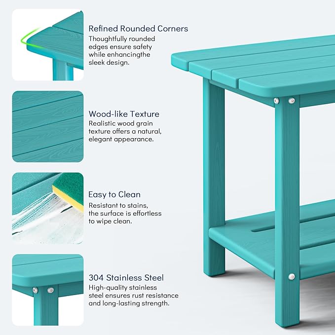 nevilywood Adirondack Square Side Table - 18.4" Large Panel HDPE Outdoor End Table - Weatherproof, Rustproof & Low Maintenance for Patio, Lawn, Pool, Indoor Use (Aruba)