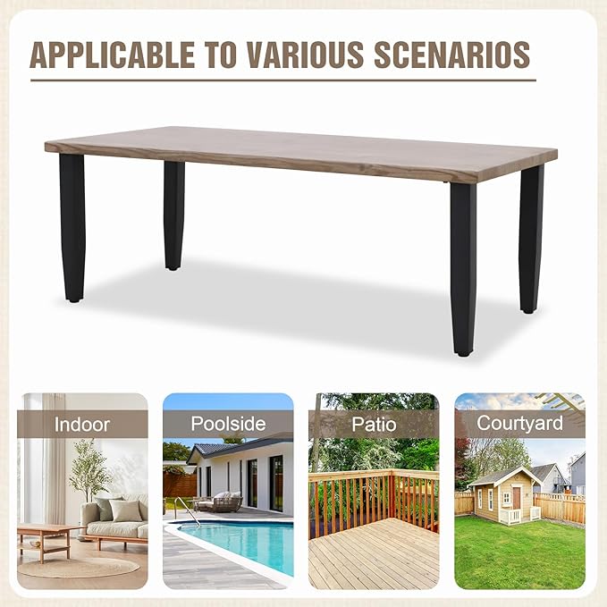 Modern Outdoor Coffee Table for Patio with Wood Grain Top, Stylish Patio Rectangle Table for Deck, Porch, Deck - Photo 6