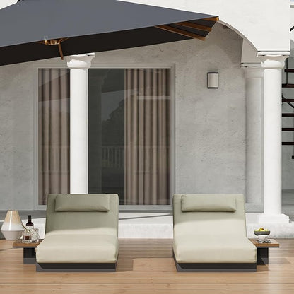 homary Modern Outdoor Lounge Chair, 2 PCS Patio Pool Lounger Outdoor Chaise with Beige Cushions & Built-in Side Table, Adjustable Backrest, Weather-Resistant Metal Frame