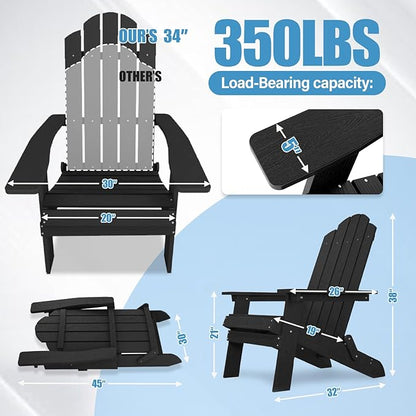 MXIMU Folding Adirondack Chair for Outdoor: Easy Assembly Adirondack Chairs Set of 4 - Composite Plastic Fire Pit Chairs - All Weather Plastic Chair for Outside Patio Lawn Garden Backyard Use