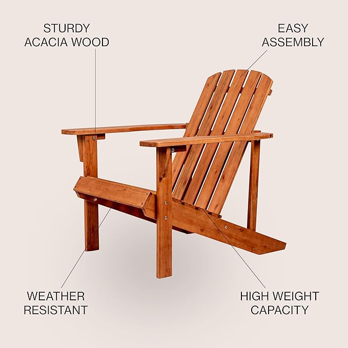 JONATHAN Y PAT1002A Westport Outdoor Patio Traditional Acacia Wood Adirondack Chair for Garden, Lawn, Backyard, Pool, Deck, Beach, Firepit, Light Brown