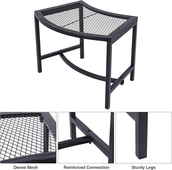 Metal Fire Pit Curved Bench, Backless Powder-Coated Mesh Outdoor Bench, Weatherproof Garden Chair Seating for Firepit Deck Patio Porch Yard, Black