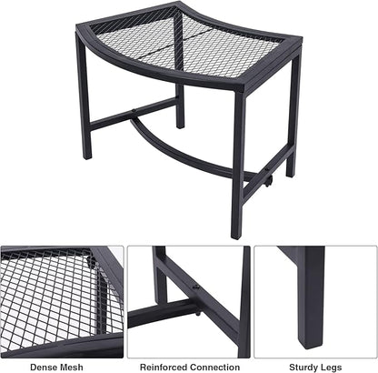 Metal Fire Pit Curved Bench, Backless Powder-Coated Mesh Outdoor Bench, Weatherproof Garden Chair Seating for Firepit Deck Patio Porch Yard, Black