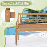 Tangkula Outdoor Bench, 2-Person Garden Bench with Wide Backrest and Curved Armrests, Teak Wood Patio Bench for Backyard - Photo 7