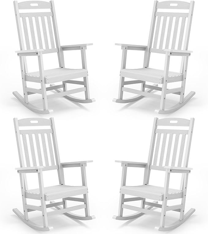 YEFU Outdoor Rocking Chairs Set of 4: Patio Rocking Chair for Adult, Outdoor Rocker Weather Resistant, Easy to Assemble, Safe&Comfortable, White