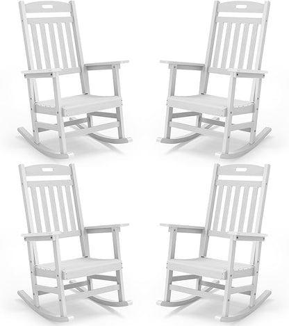 YEFU Outdoor Rocking Chairs Set of 4: Patio Rocking Chair for Adult, Outdoor Rocker Weather Resistant, Easy to Assemble, Safe&Comfortable, White