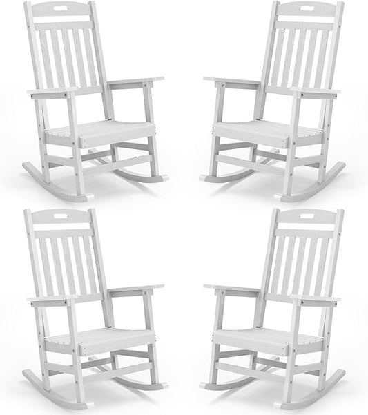 YEFU Outdoor Rocking Chairs Set of 4: Patio Rocking Chair for Adult, Outdoor Rocker Weather Resistant, Easy to Assemble, Safe&Comfortable, White