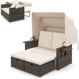 RELAX4LIFE Wicker Outdoor Daybed with Canopy - Rattan Loveseat Sofa Set w/Storage Ottomans, Adjustable Back - Photo 1