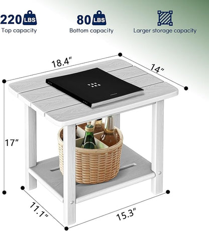 nevilywood Adirondack Square Side Table - 18.4" Large Panel HDPE Outdoor End Table - Weatherproof, Rustproof & Low Maintenance for Patio, Lawn, Pool, Indoor Use (White)