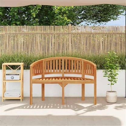Pemberly Row 47.2" Teak Wood Garden Bench, Natural Finish, Crescent Design, Seats 2, Durable Outdoor Furniture for Patios, Gardens, Terraces, Easy Maintenance, 33.86" H x 20.5" W x 47.24" D