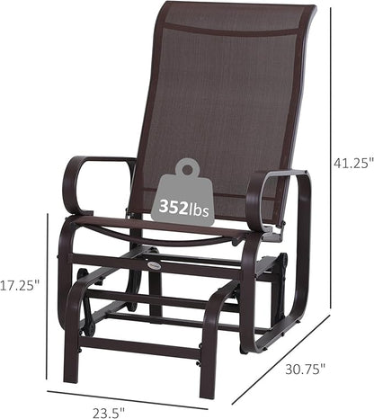 Outsunny Outdoor Glider Chair, Gliders for Outside Patio with Smooth Gliding Mechanism and Lightweight Construction for Backyard, Brown