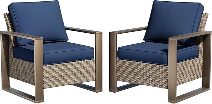 Patio Metal Wicker Chairs Set of 2 - Photo 1