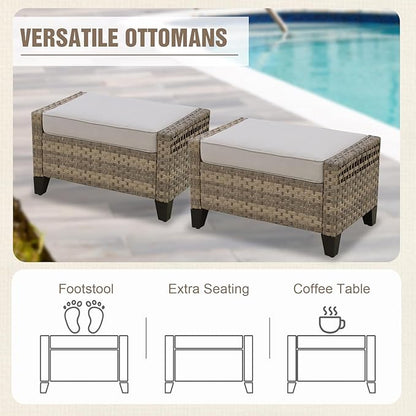 Modern Wicker Outdoor Swivel Rocking Chairs, Rattan Glider Rocker Patio Furniture for Backyard, Deck, Porch, Garden, 2 Chairs 2 Ottomans, Brown/Gray