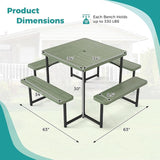 Giantex Picnic Table Bench Set for 4-8 People, 34" Outdoor Square Dining Table & 2 Benches w/Umbrella Hole - Photo 4