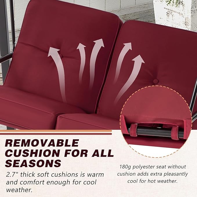 AECOJOY Outdoor Patio Swing Chair for Adults, 2-Seat Porch Swings with Adjustable Canopy - Photo 5