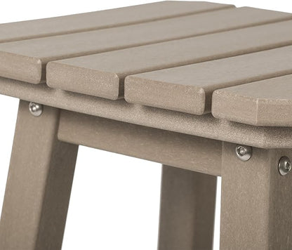 Costaelm 24" Height Outdoor Bar Stools, All-Weather Bar Stools, Adirondack Poly Patio Square Bar Stool for Patio, Deck, Kitchen Counter and Garden, Weathered Wood