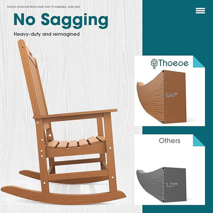 Oversized Rocking Chair Set of 2, Outdoor Rocking Chair for Adults, All Weather Resistant Porch Rocker for Lawn Garden, Wood