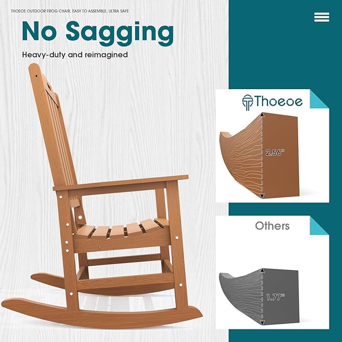 Oversized Rocking Chair Set of 8, Outdoor Rocking Chair for Adults, All Weather Resistant Porch Rocker for Lawn Garden, Wood
