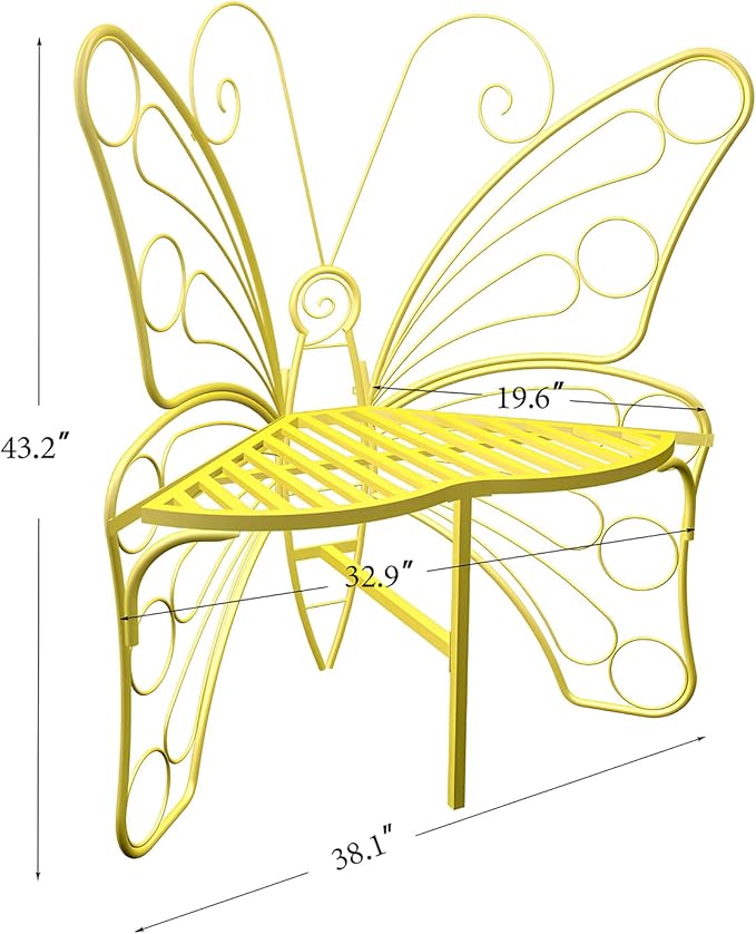 Butterfly Shaped Outdoor Bench, Golden Yellow Garden Bench with Sturdy Stable Metal Frame, Outdoor Metal Chair Butterfly Bench for Garden, Yard, Balcony, Lawn.(Golden Yellow/Small)