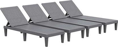 JUMMICO Patio Chaise Lounge Chair Set of 4 Outdoor PE Waterproof Adjustable Easy Assembly Lounge Chairs for Outside Pool Garden Deck Beach (Grey, Set of 4)