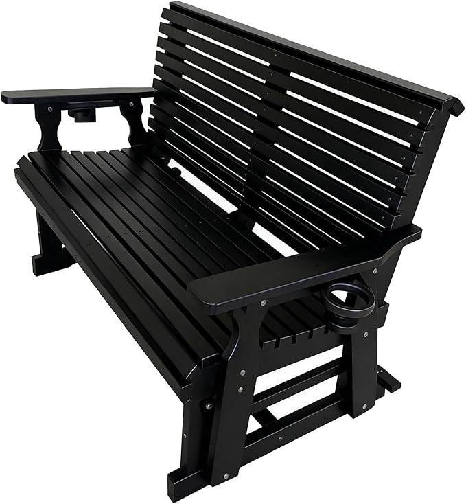 HDPE Patio Glider, Poly Lumber Weather-Resistant Outdoor Glider Bench, for Patio, Porch, Yard (Carbon Black, 2-Seater)
