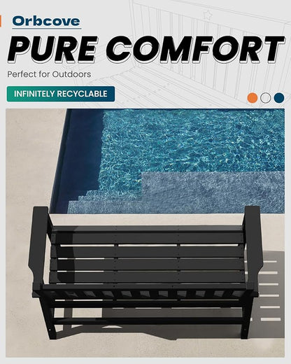 Outdoor Bench,2-Person Garden Bench,HDPE Outdoor Benches Weatherproof,Porch Bench with Backrest and Armrests for Patio,Backyard, Porch and Park,Coffee,810 Lbs Max Load Black