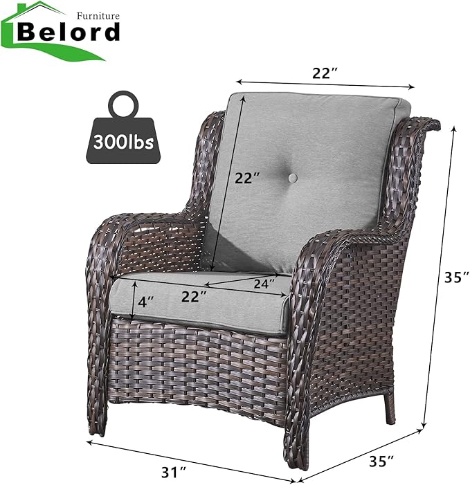 Belord High Back Patio Chairs Set of 2 - Brown Wicker Chairs Outdoor Seating - Photo 6