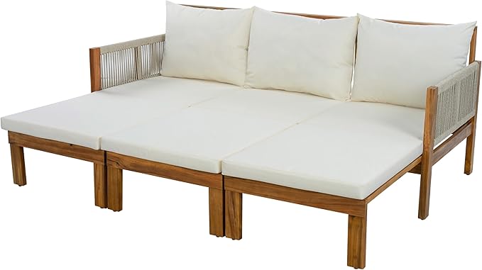 LUMISOL Outdoor Patio Day Bed Sofa, 3 Seat Convertible Sleeper Sofa for Poolside Backyard, Patio Furniture Lounge Couch with Cushion, Grey